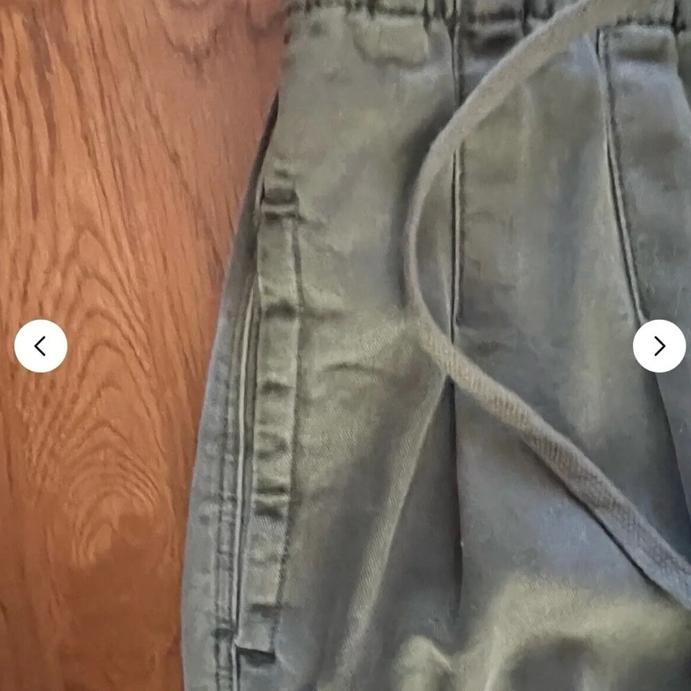 Free People Paper Bag High Waist Pants Women's L Green Cotton Blend Drawstring